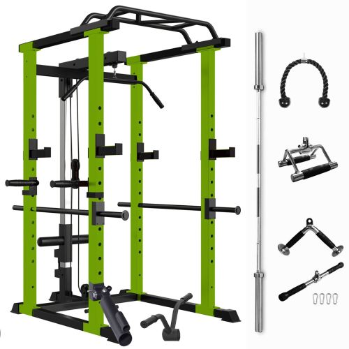 Green Multi-functional Power Cage, Home Adjustable Pullup Squat Rack 1000Lbs Capacity Comprehensive Fitness Barbell Rack Olympic Bar Green Multi-functional Power Cage, Home Adjustable Pullup Squat Rack 1000Lbs Capacity Comprehensive Fitness Barbell Rack Olympic Bar
